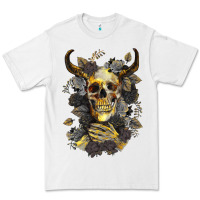 White Bull Human Skull With Gold Roses Premium Tee - RanaPortraitStore