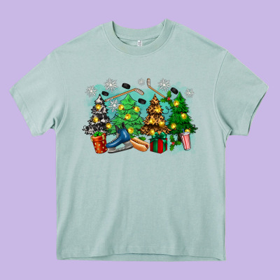 Christmas Trees With Hockey Heavy Core Tee Designed By Zillion Design Studio