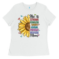 White she is strong fearless warm loving mom Ladies Tee - MaliasSmallBusiness