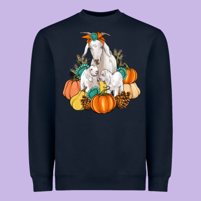Goat Family Fall Pumpkins Gemstone Heavyweight Sweatshirt Designed By Artiststas