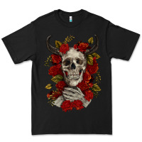 Black Bull Human Skull With Roses Premium Tee - RanaPortraitStore