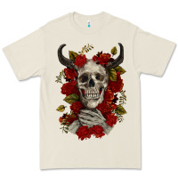 Bone Bull Human Skull With Roses Premium Tee - RanaPortraitStore