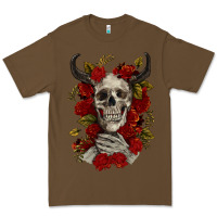 Cacao Bull Human Skull With Roses Premium Tee - RanaPortraitStore