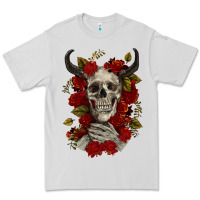 Dove Grey Bull Human Skull With Roses Premium Tee - RanaPortraitStore