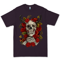 Plum Bull Human Skull With Roses Premium Tee - RanaPortraitStore