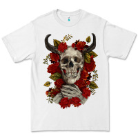 White Bull Human Skull With Roses Premium Tee - RanaPortraitStore
