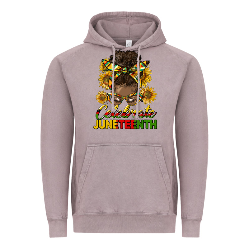 Celebrate Juneteenth Black Woman Bun Vintage Hoodie by HRA Design Shop | Teevron