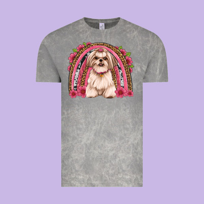 Shih Tzu Floral Rainbow Vintage Tee Designed By Jahusdesignshop