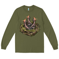 Army Green Bird Nest With Baby Birds Long Sleeve Tee - LillyAllenDesigns