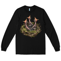 Black Bird Nest With Baby Birds Long Sleeve Tee - LillyAllenDesigns