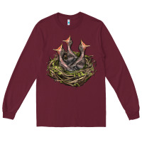 Burgundy Bird Nest With Baby Birds Long Sleeve Tee - LillyAllenDesigns