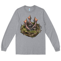 Heather Grey Bird Nest With Baby Birds Long Sleeve Tee - LillyAllenDesigns