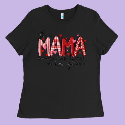 Ladies Tee this mama wears her heart on her gleeve