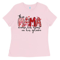 Bubblegum Pink this mama wears her heart on her gleeve Ladies Tee - MaliasSmallBusiness