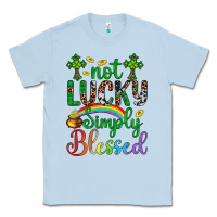 Dusty Blue Western St. Patrick's Day Cross Not Lucky Simply Blessed Classic Tee - Artiststas