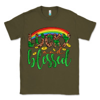 Army Green Western St. Patrick's Rainbow Lucky And Blessed Classic Tee - Artiststas