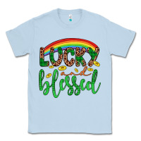 Dusty Blue Western St. Patrick's Rainbow Lucky And Blessed Classic Tee - Artiststas