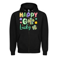 Black happy go lucky Zipper Hoodie - MaliasSmallBusiness