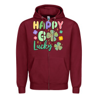 Burgundy happy go lucky Zipper Hoodie - MaliasSmallBusiness