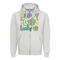 Dove Grey happy go lucky Zipper Hoodie - MaliasSmallBusiness