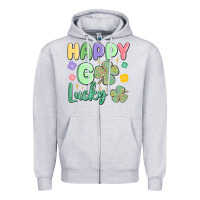 Heather Grey happy go lucky Zipper Hoodie - MaliasSmallBusiness