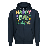 Navy happy go lucky Zipper Hoodie - MaliasSmallBusiness