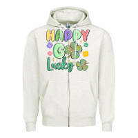 Oatmeal Heather happy go lucky Zipper Hoodie - MaliasSmallBusiness