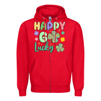Red happy go lucky Zipper Hoodie - MaliasSmallBusiness