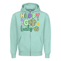 Seafoam happy go lucky Zipper Hoodie - MaliasSmallBusiness