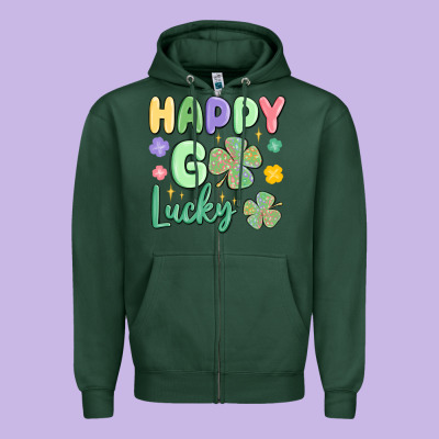 Happy Go Lucky Zipper Hoodie Designed By Maliassmallbusiness