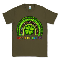 Army Green Happy St. Patrick's Day Shamrock Rainbow Classic Tee - Artiststas