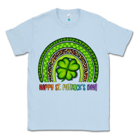 Dusty Blue Happy St. Patrick's Day Shamrock Rainbow Classic Tee - Artiststas