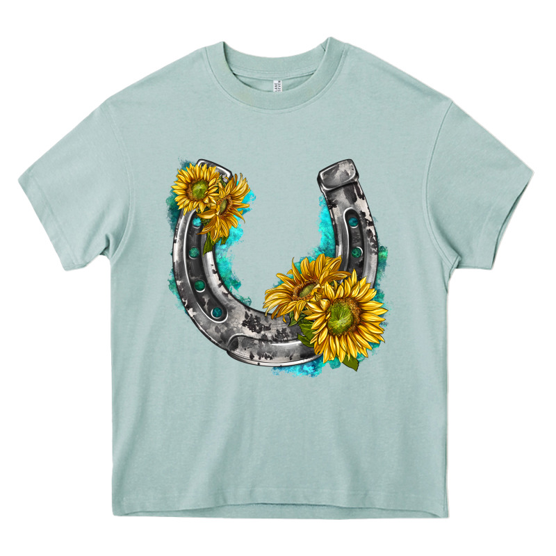 Horseshoe Cowhide And Sunflowers Heavy Core Tee by texasbilliewilder | Teevron