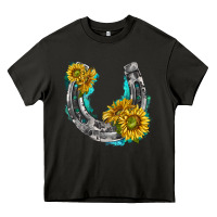 Asphalt horseshoe cowhide and sunflowers Heavy Core Tee - texasbilliewilder