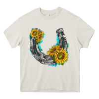 Cream horseshoe cowhide and sunflowers Heavy Core Tee - texasbilliewilder