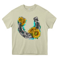 Mossy horseshoe cowhide and sunflowers Heavy Core Tee - texasbilliewilder