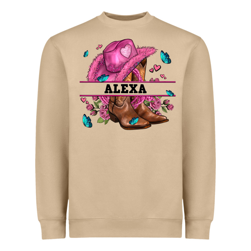 Pink Costom Name Cowgirl Hat And Roses Heavyweight Sweatshirt by AdoDesignShop | Teevron
