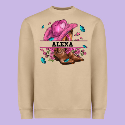 Pink Costom Name Cowgirl Hat And Roses Heavyweight Sweatshirt Designed By Adodesignshop