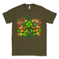 Army Green Western Shamrock Cross Leopard Background Classic Tee - Artiststas