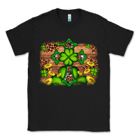 Black Western Shamrock Cross Leopard Background Classic Tee - Artiststas