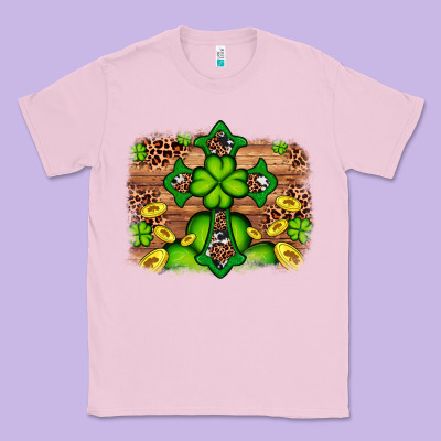Western Shamrock Cross Leopard Background Classic Tee Designed By Artiststas