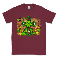 Burgundy Western Shamrock Cross Leopard Background Classic Tee - Artiststas