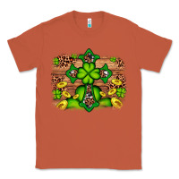 Copper Western Shamrock Cross Leopard Background Classic Tee - Artiststas