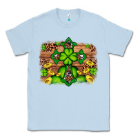 Dusty Blue Western Shamrock Cross Leopard Background Classic Tee - Artiststas