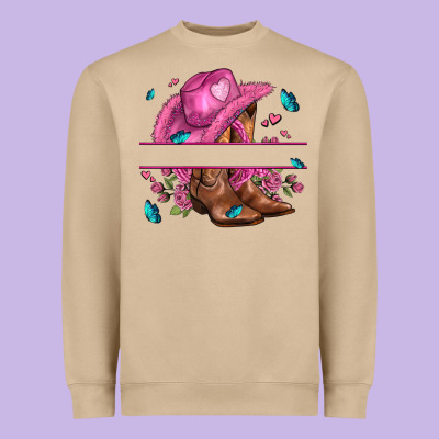 Pink Cowgirl Hat And Roses Heavyweight Sweatshirt Designed By Adodesignshop