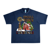 Navy small town christmas with barn and cactus Urban Heavy Tee - AdoDesignShop