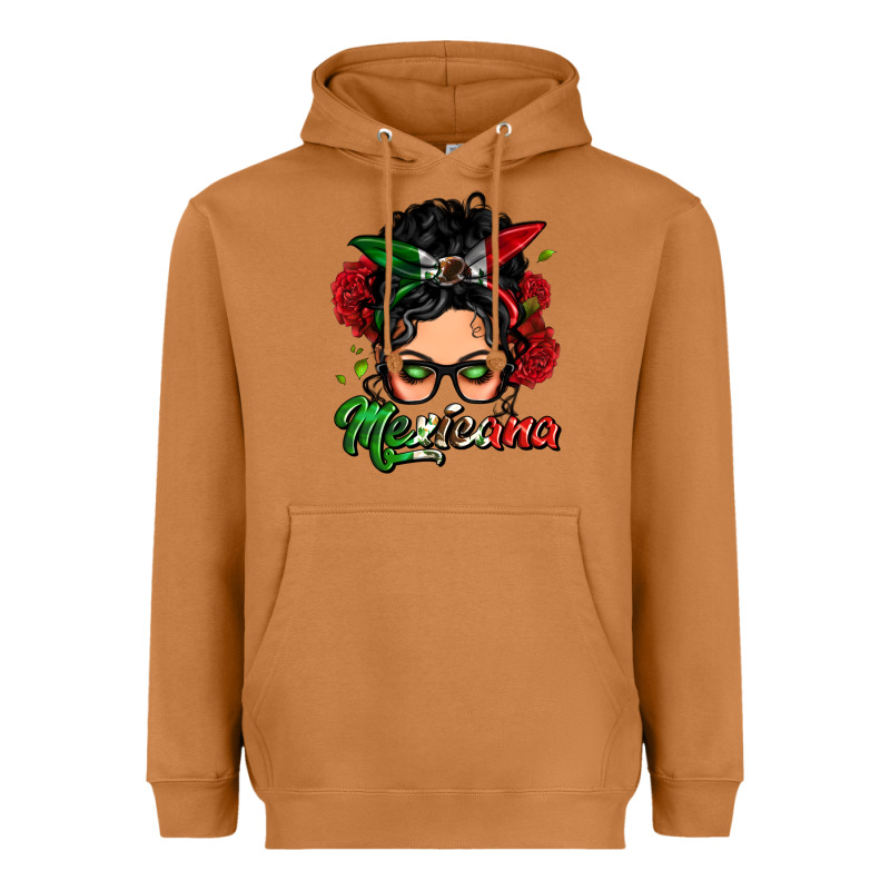 Mexicana Woman Messy Bun Heavyweight Hoodie by LillyAllenDesigns | Teevron