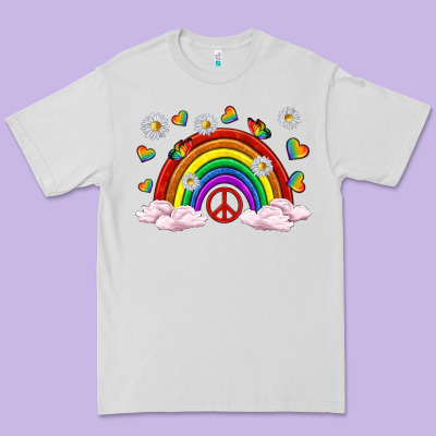 Premium Tee pride rainbow with daisy and butterfly