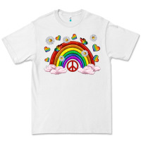 White pride rainbow with daisy and butterfly Premium Tee - texasbilliewilder