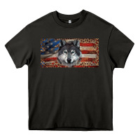 Asphalt Wolf with american flag and leopard Heavy Core Tee - RanaPortraitStore